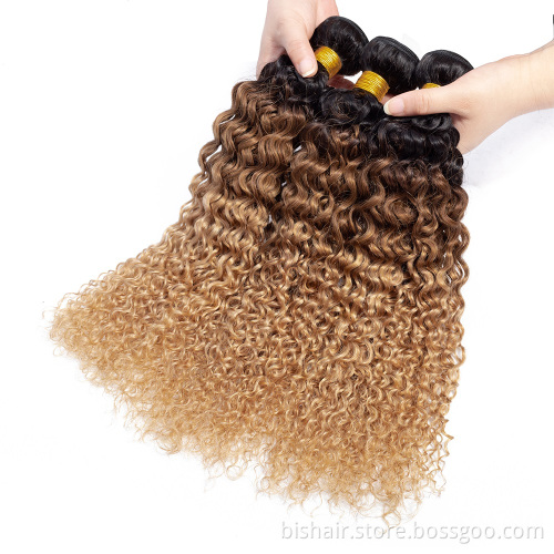 Ombre Curly Bundles Brazilian Human Hair Weave Bundles 1b/27 Remy Hair Extensions 8A Ombre Kinky Curly Human Hair Bundles